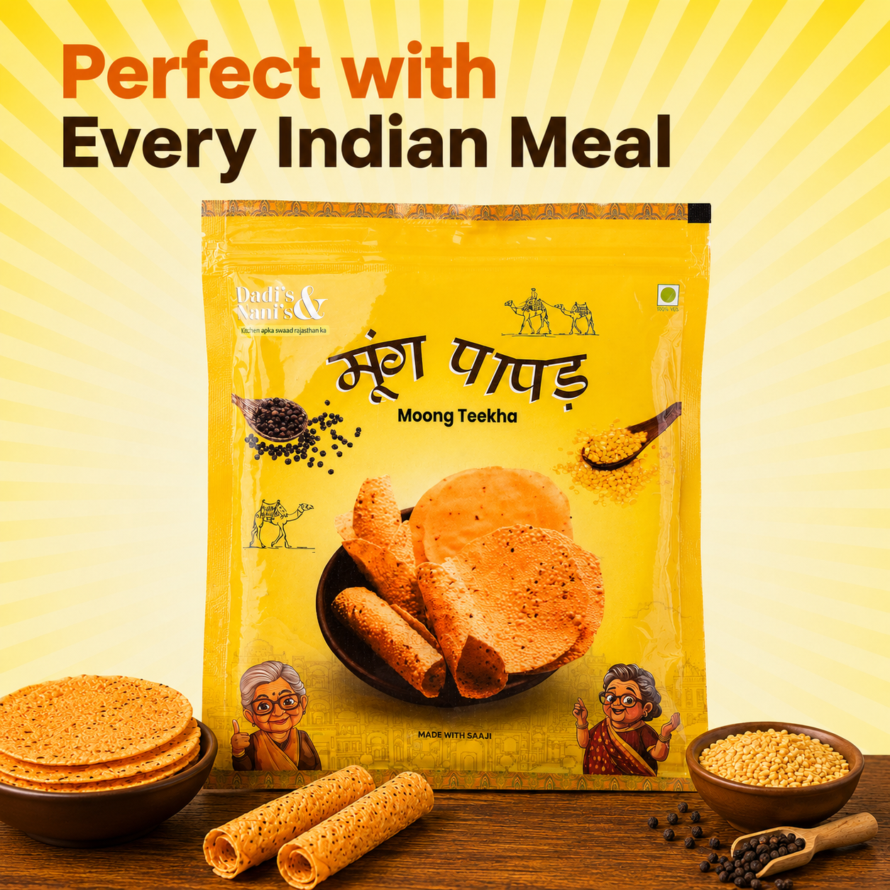Premium Moong Special Teekha Papad | Zero Size | Traditional Handmade Papad | Made with Natural Moong Dal | 400 Gms