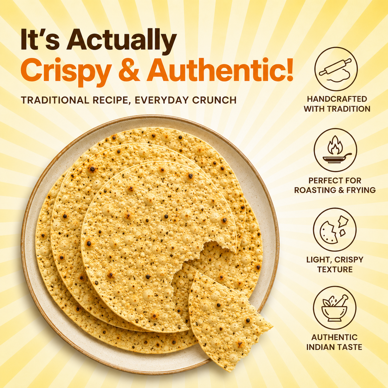 Premium Moong Special Papad | Zero Size | Traditional Handmade Papad | Made with Natural Moong Dal | 400 Gms