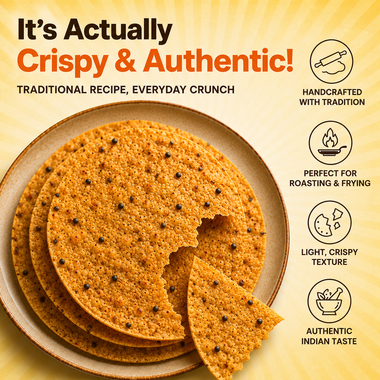 Premium Moong Special Teekha Papad | Zero Size | Traditional Handmade Papad | Made with Natural Moong Dal | 400 Gms