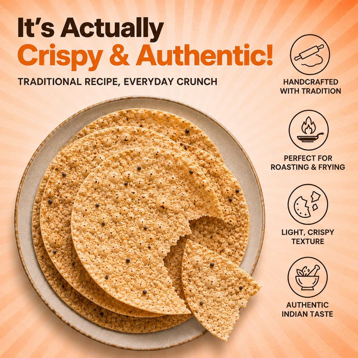 Premium Chana Papad | Zero Size | Traditional Handmade Papad | Made with Natural Chana Dal | 400 Gms