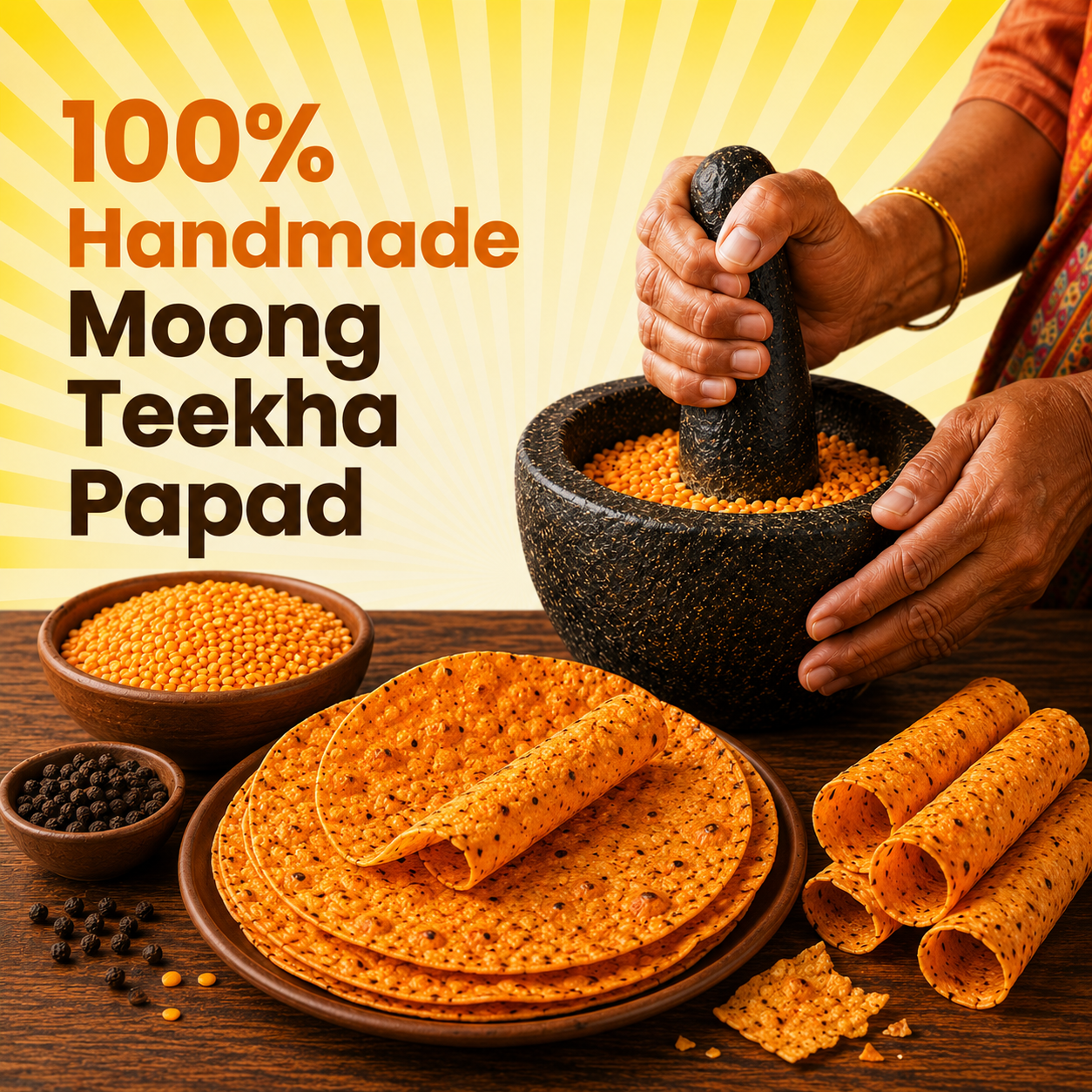 Premium Moong Special Teekha Papad | Zero Size | Traditional Handmade Papad | Made with Natural Moong Dal | 400 Gms
