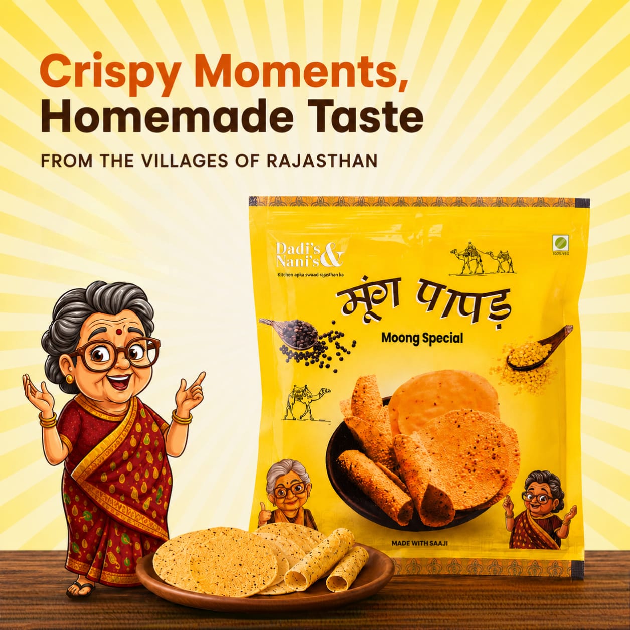 Premium Moong Special Papad | Zero Size | Traditional Handmade Papad | Made with Natural Moong Dal | 400 Gms