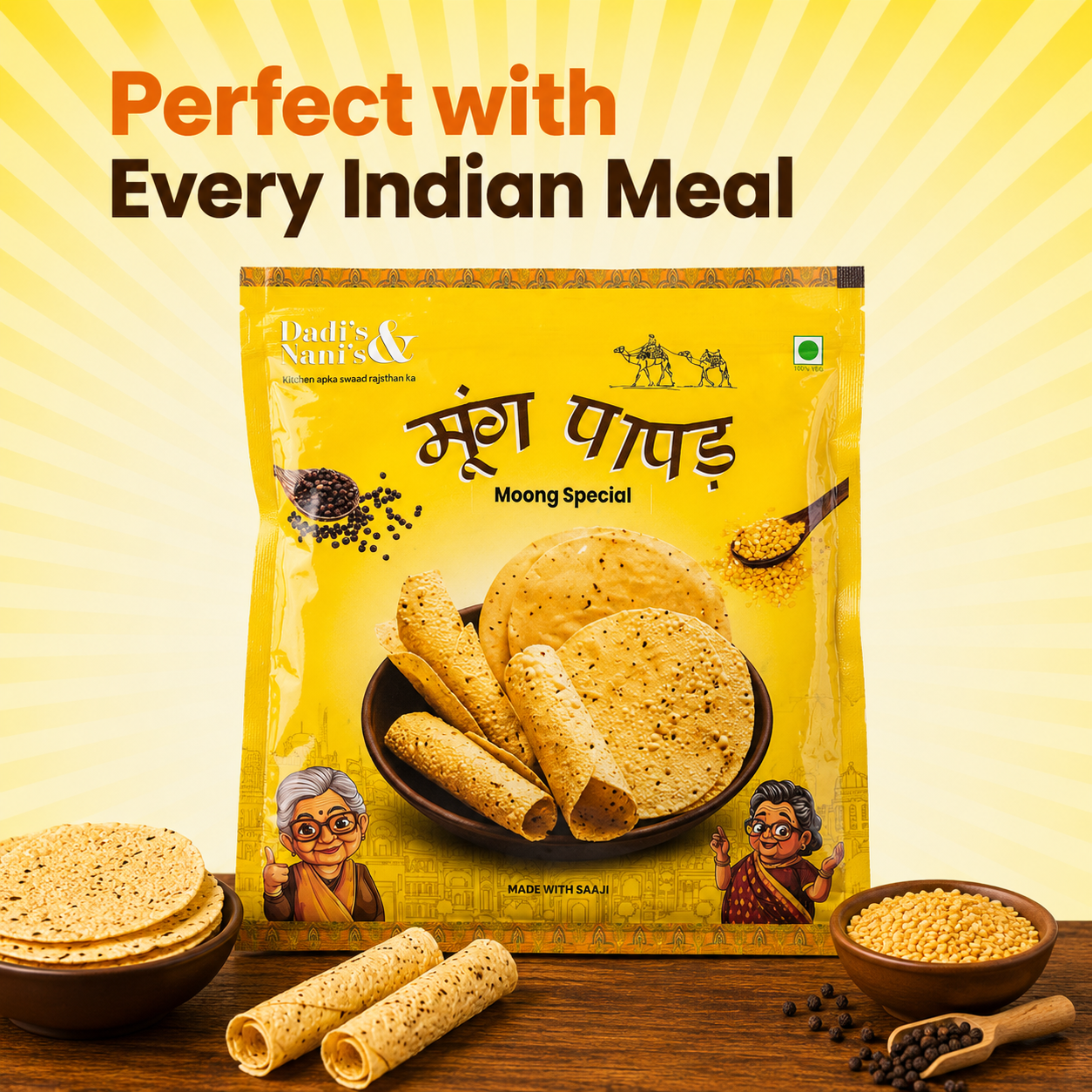 Premium Moong Special Papad | Zero Size | Traditional Handmade Papad | Made with Natural Moong Dal | 400 Gms