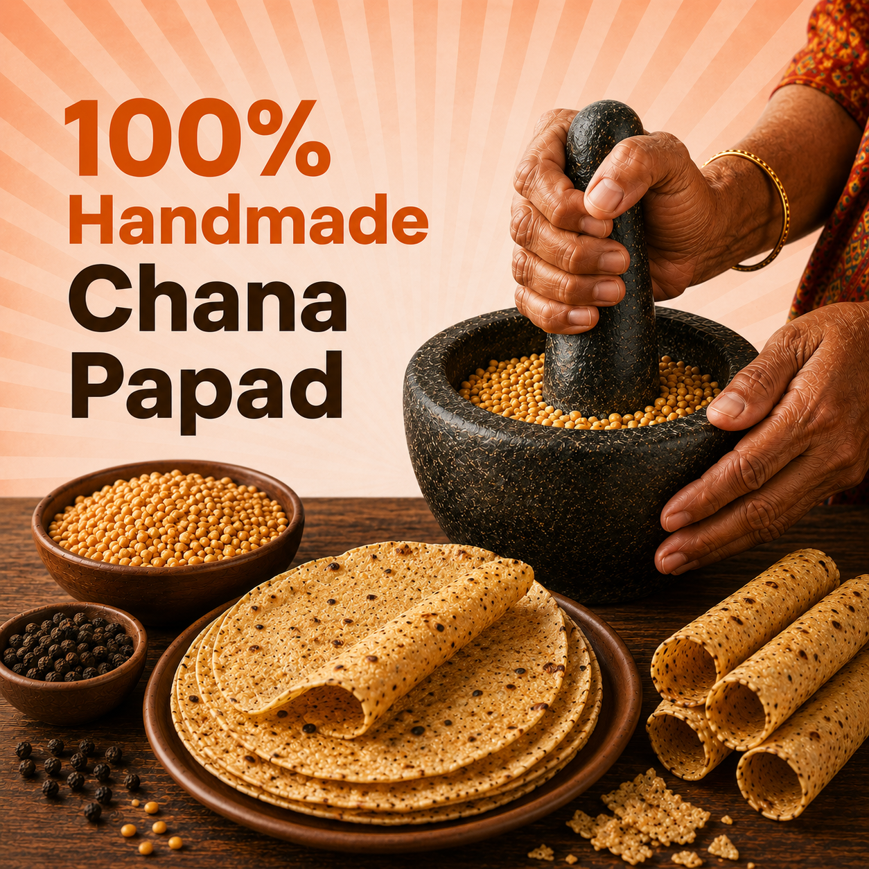 Premium Chana Papad | Zero Size | Traditional Handmade Papad | Made with Natural Chana Dal | 400 Gms